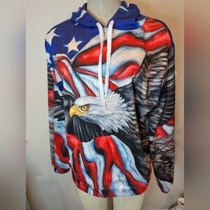 Americana Patriotic Eagle Hoodie with Stars and Stripes Size M Unisex